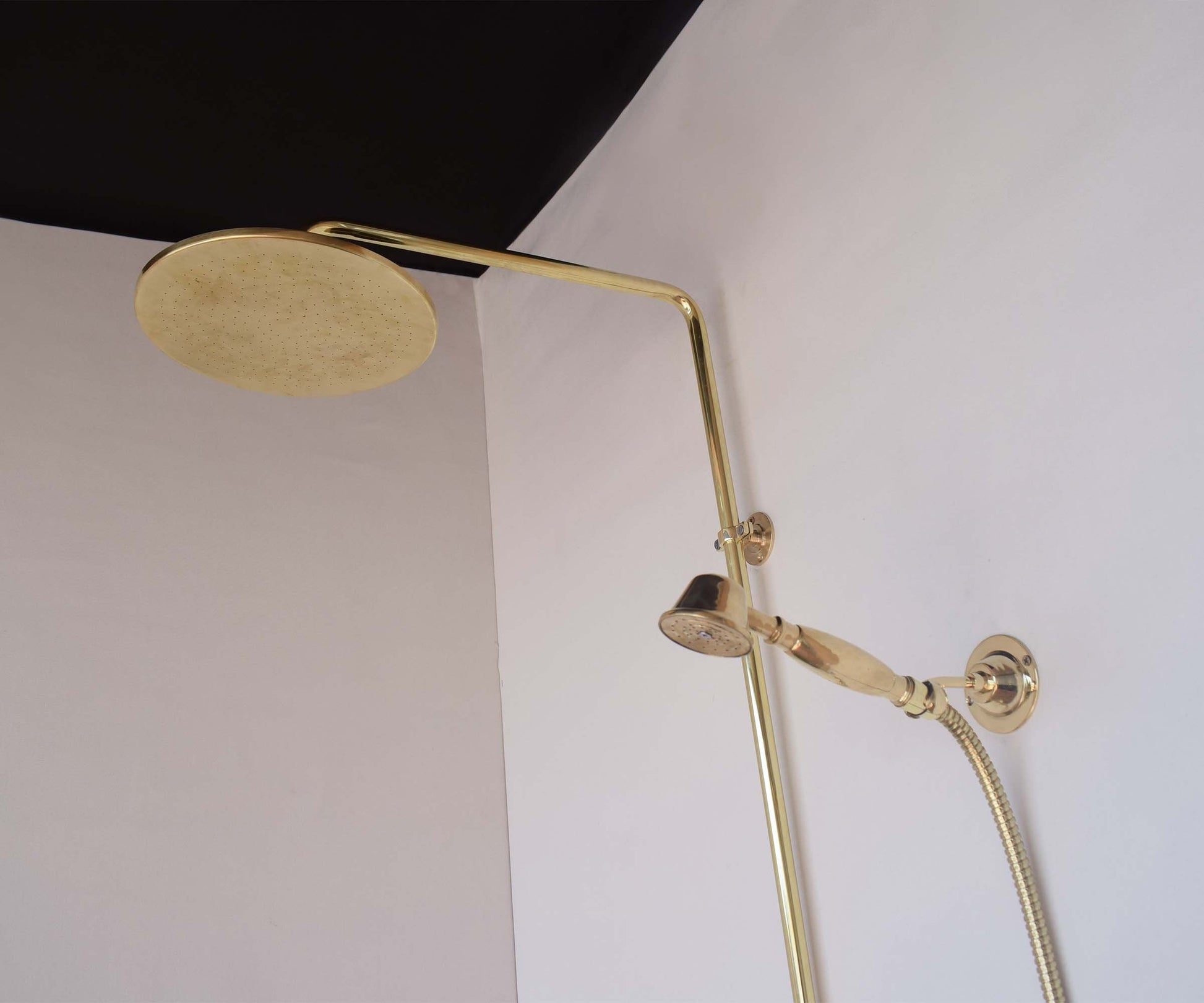 Unlacquered Brass Exposed shower system with tub spout and Handheld Shower and Rain Shower Head - Zayian