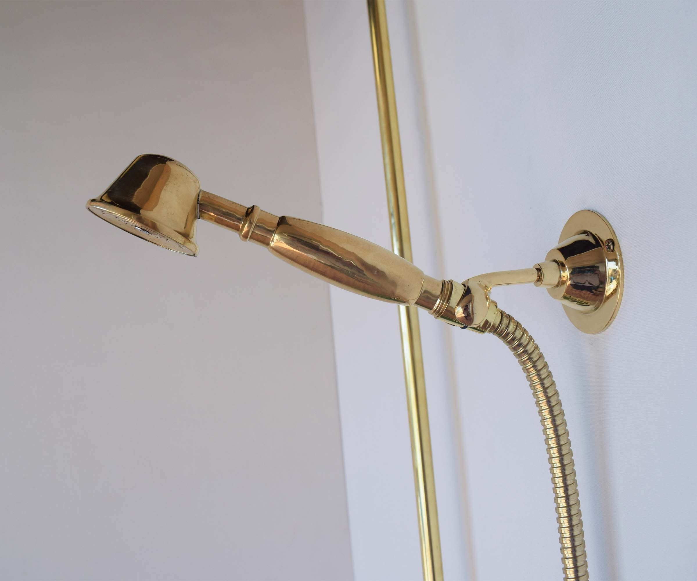 Unlacquered Brass Exposed shower system with tub spout and Handheld Shower and Rain Shower Head - Zayian