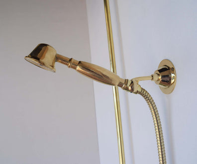 Unlacquered brass exposed shower systemUnlacquered brass exposed shower system