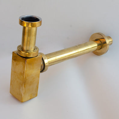 Unlacquered Brass Bottle Trap with Pop-Up Drain - Solid Brass Sink Waste SetUnlacquered Brass Bottle Trap & Pop-Up Drain - Solid Brass Sink Set